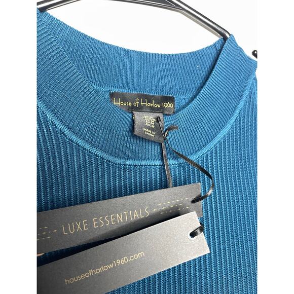 NEW House of Harlow 1960 Sleeveless Ribbed Crop Top Blue Size Medium Luxe - Picture 3 of 4